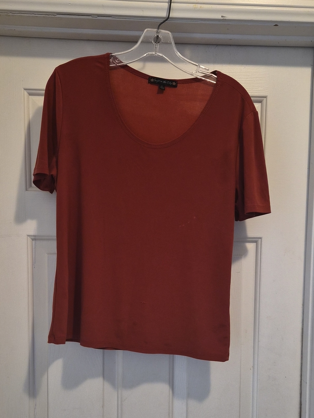 Suzie In The City Short Sleeve Scoop Neck Top - Rust Brown
